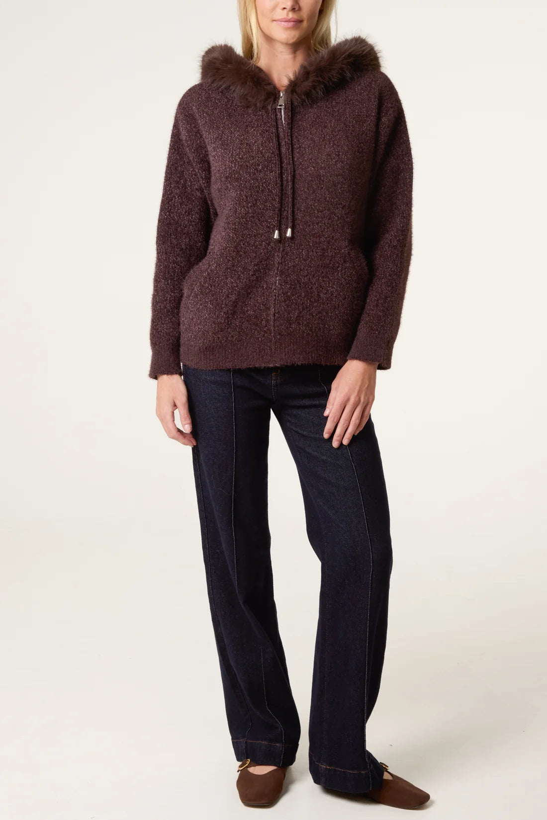 Fur Trimmed Knit Hoodie
