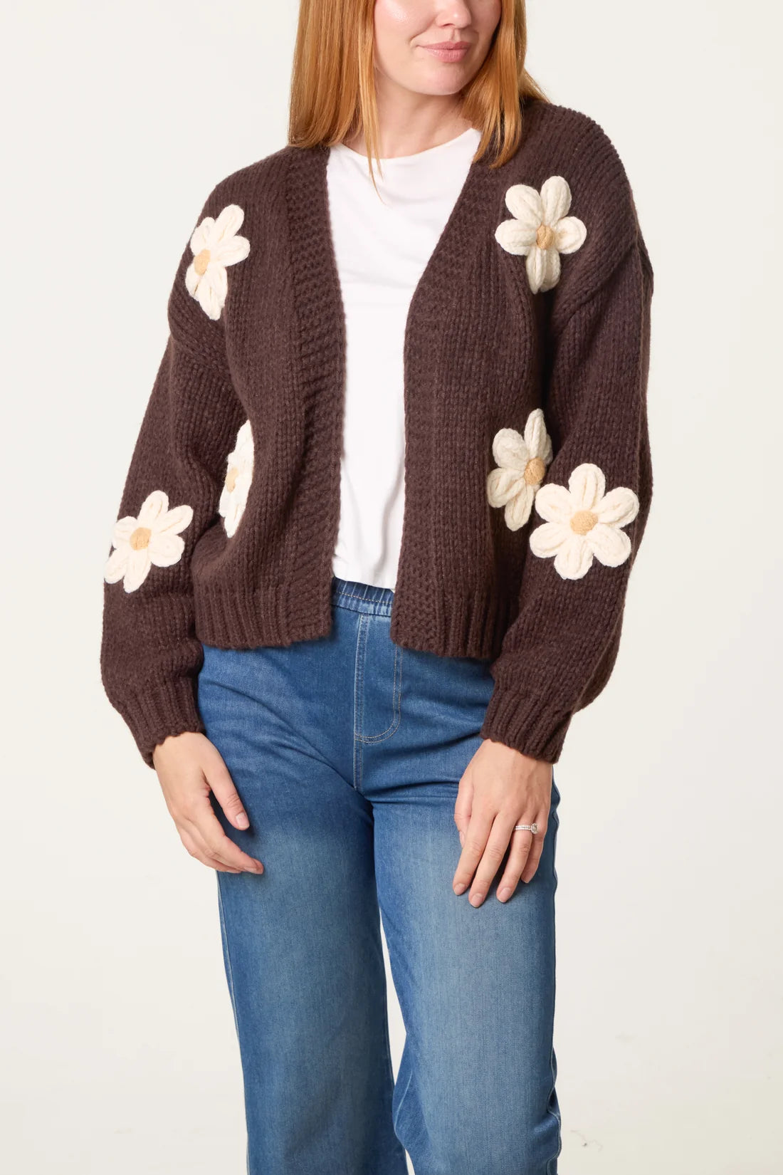 Floral Appliqué Chunky Knit Cardigan