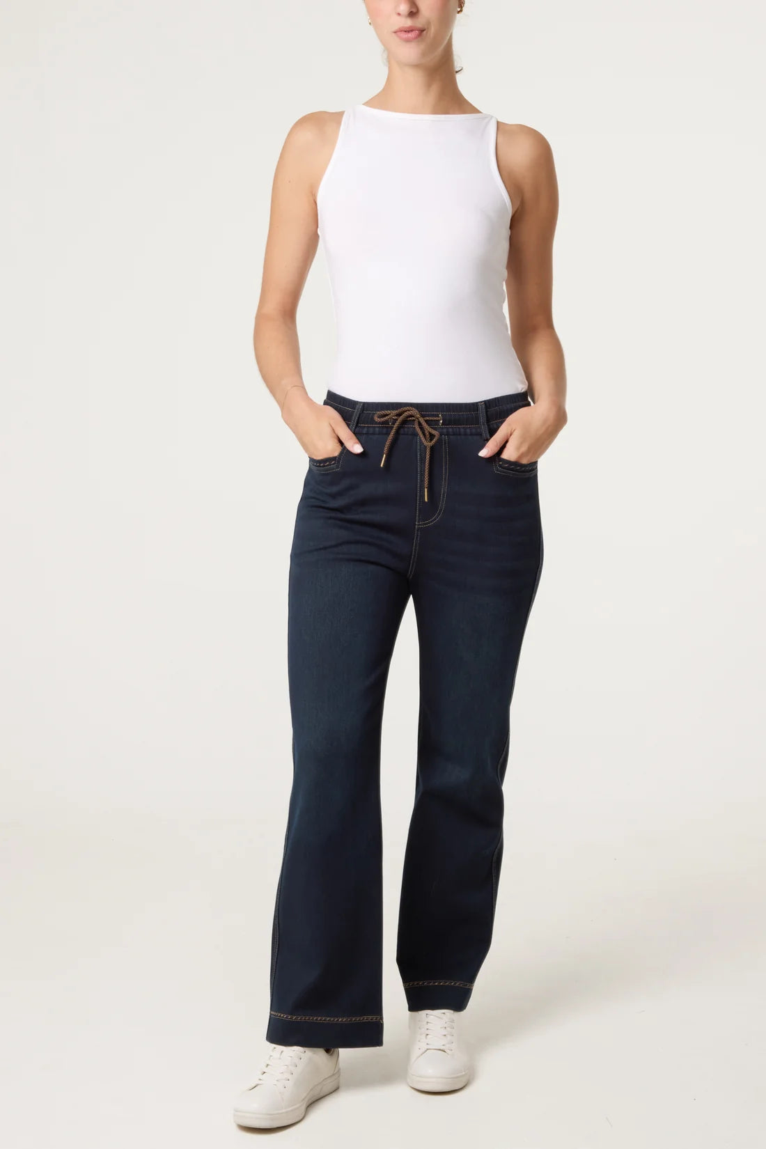 Drawstring Waist Straight Leg Jeans