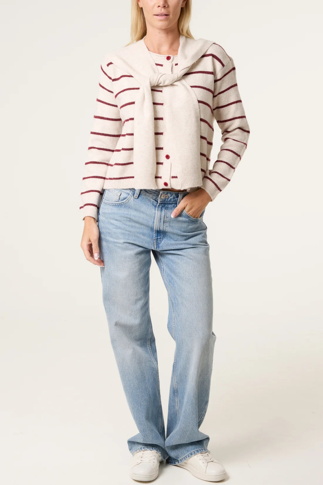 Striped Knit Scarf Cardigan