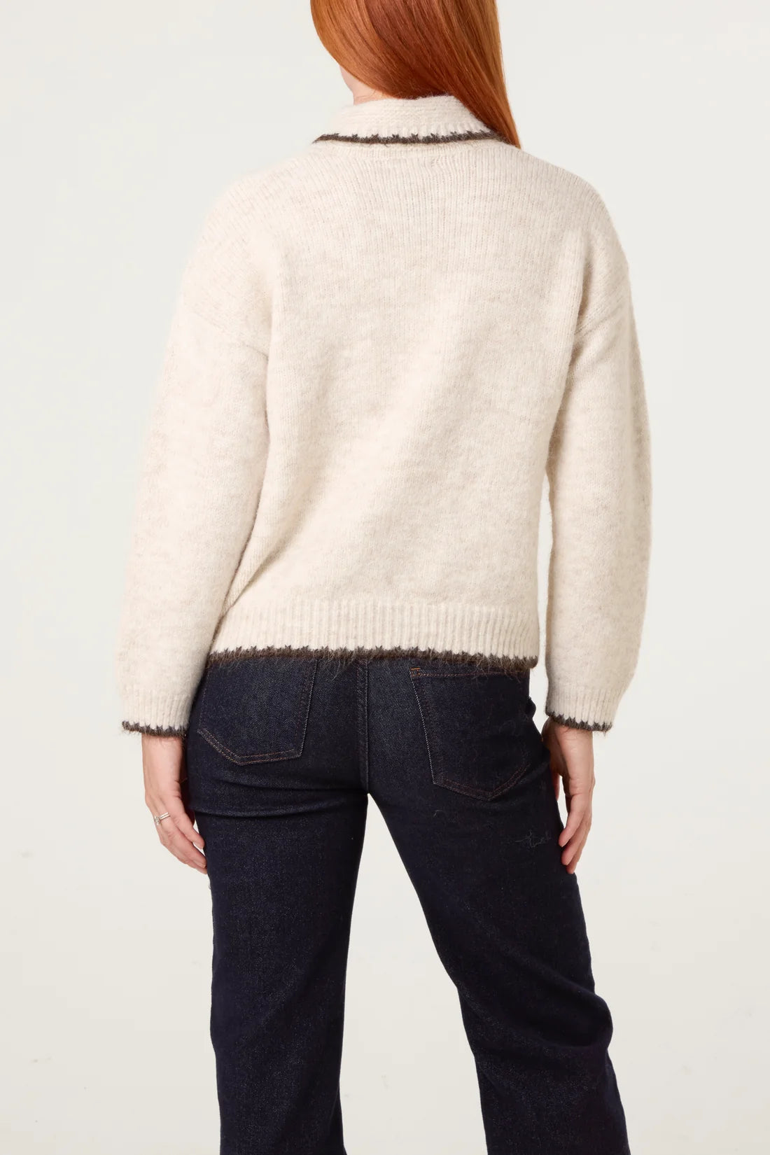 Embroidered Zip-Up Cardigan with Collar