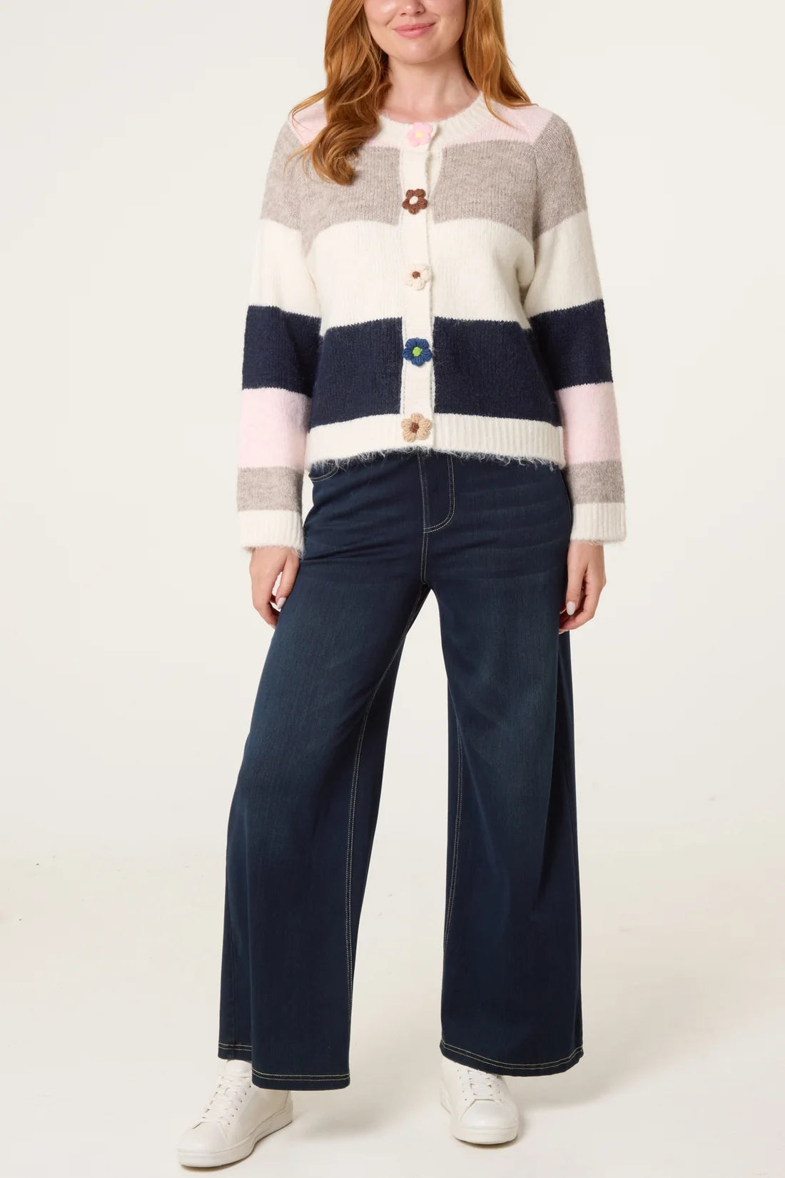 Striped Appliqué Button Cardigan