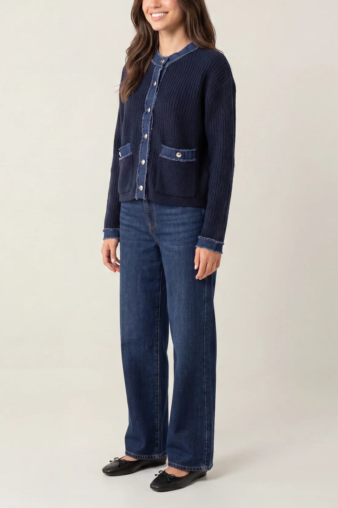 Denim Trim Knit Cardigan