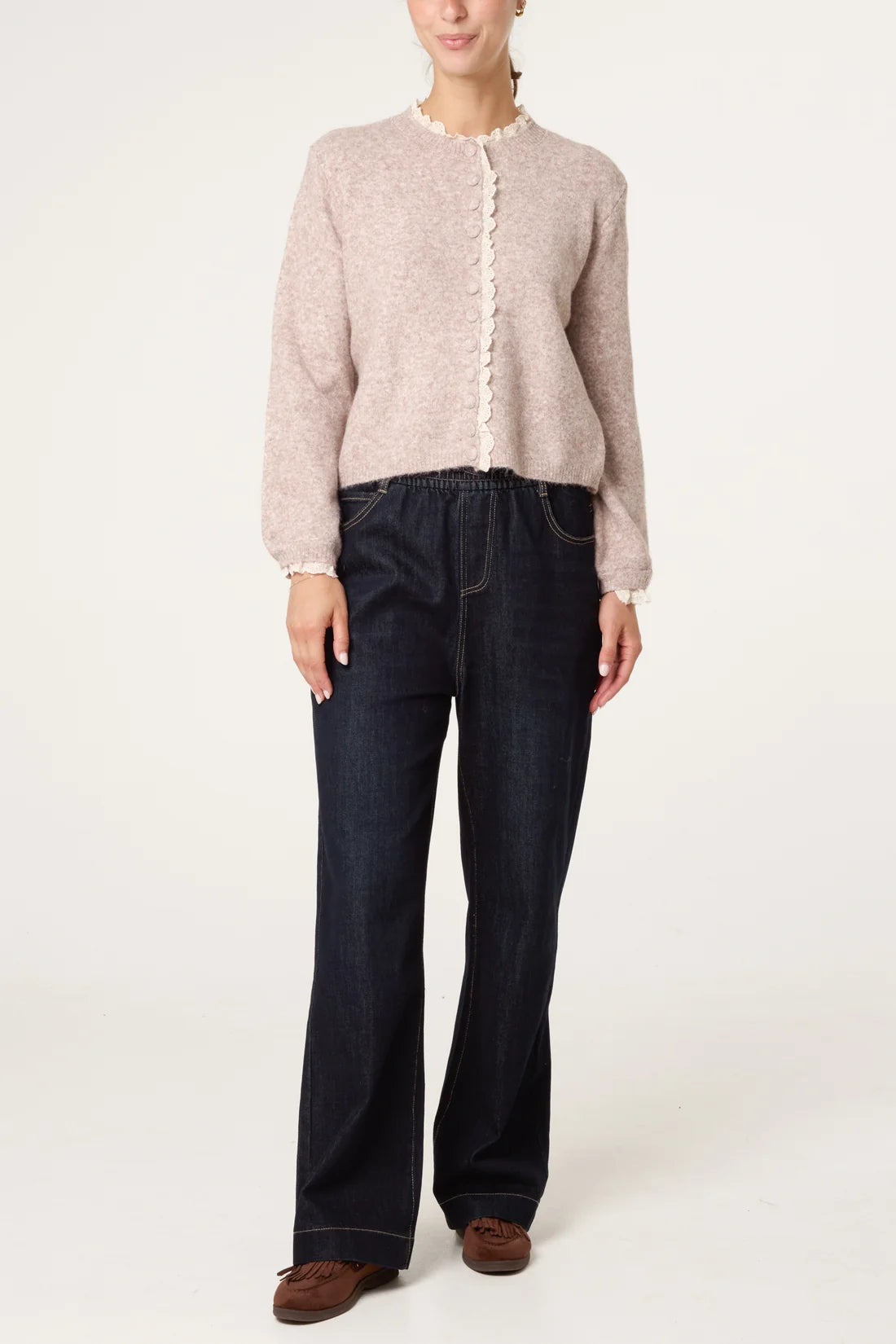 Lace Trim Textured Knit Cardigan