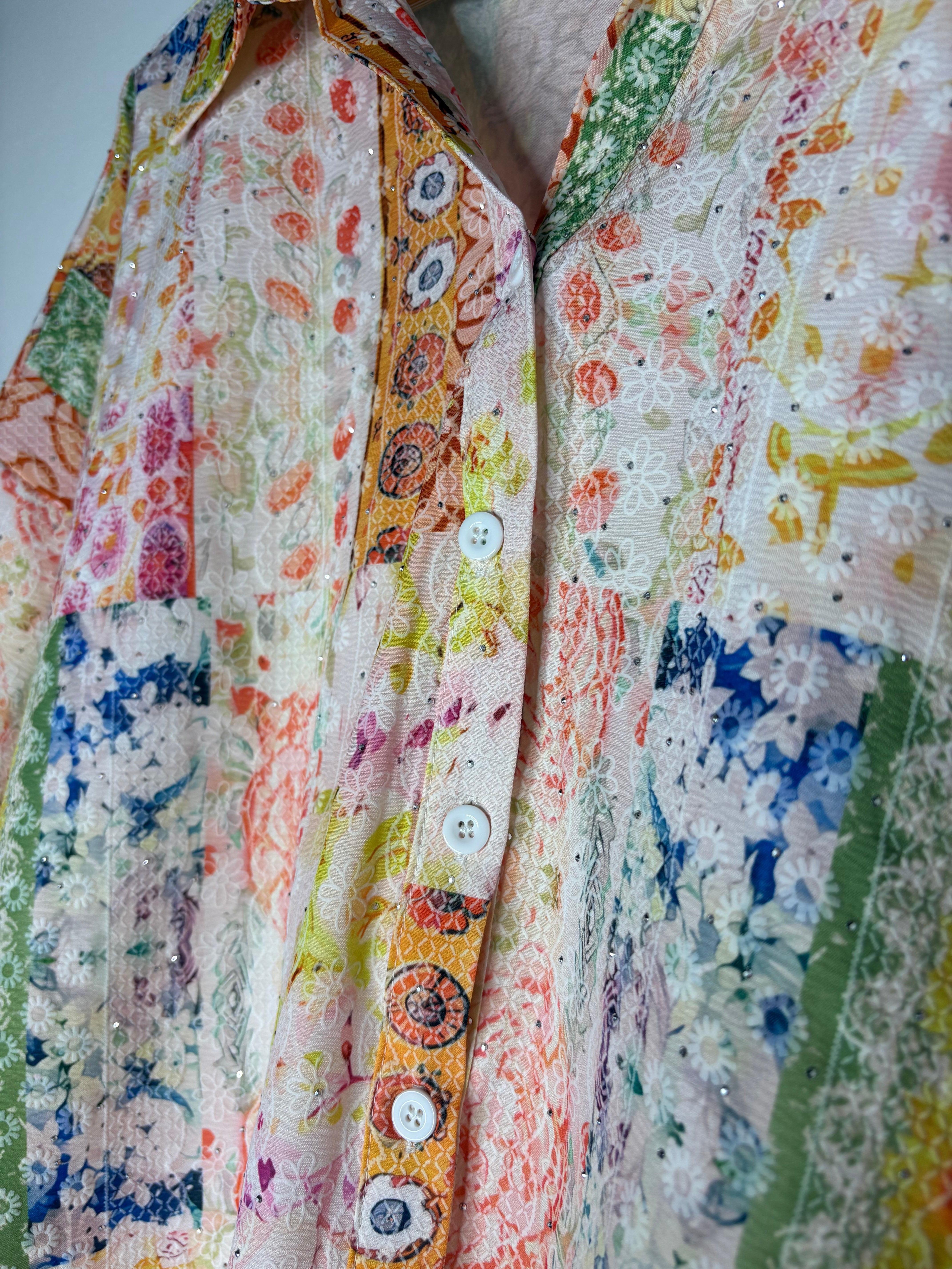 Patchwork Print Button-Front Blouse