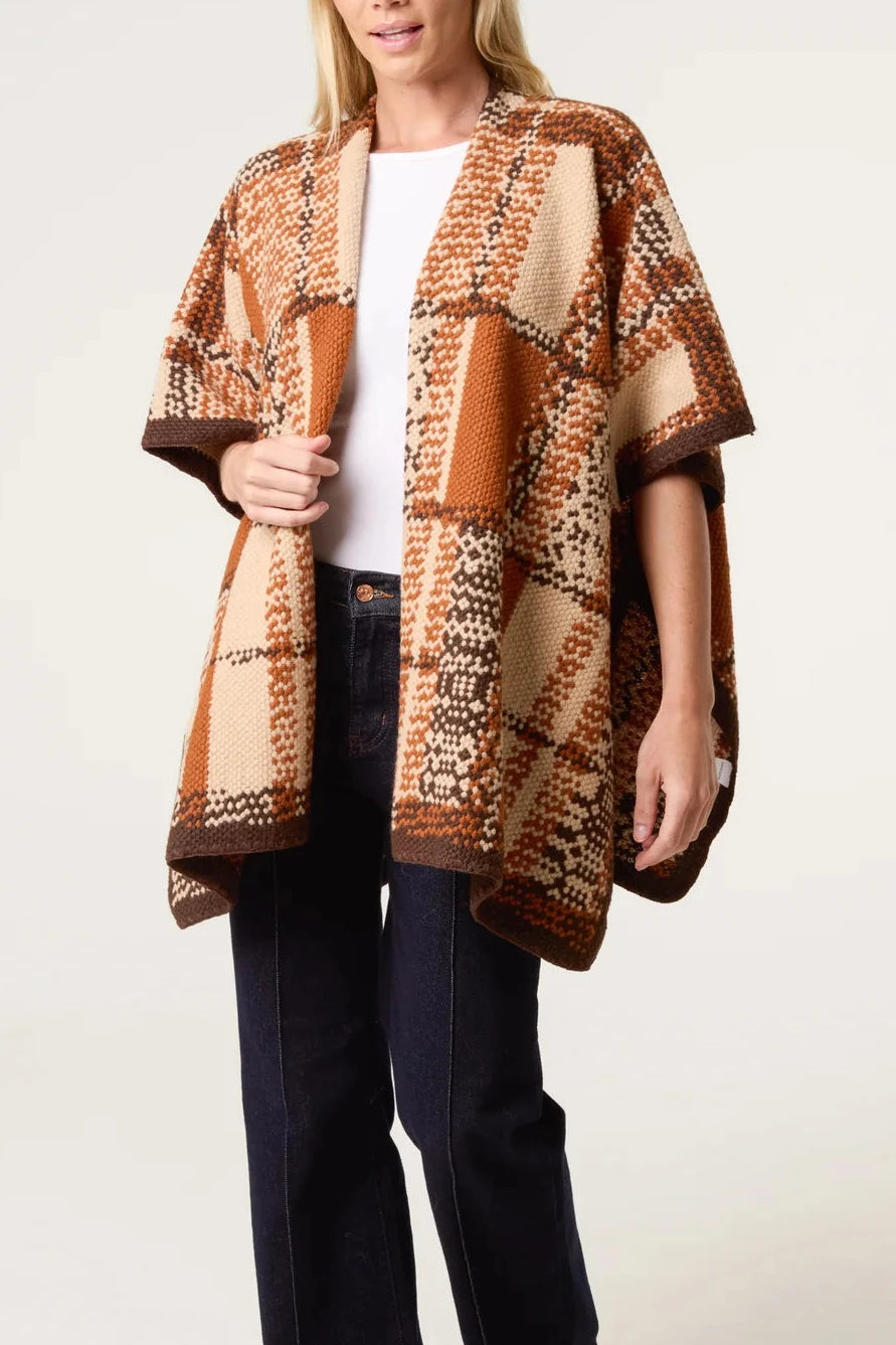 Geometric Pattern Knit Poncho