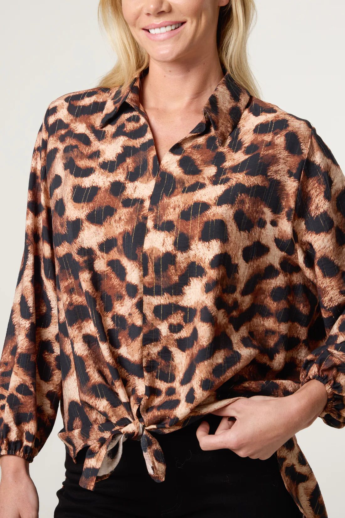 Leopard Print Tie-Front Shirt
