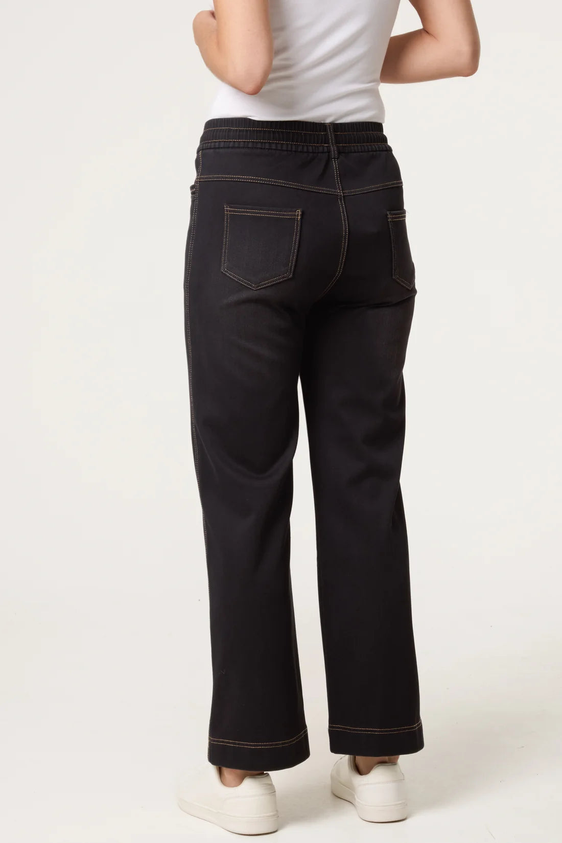 Elasticated Wide-Leg Denim Jeans