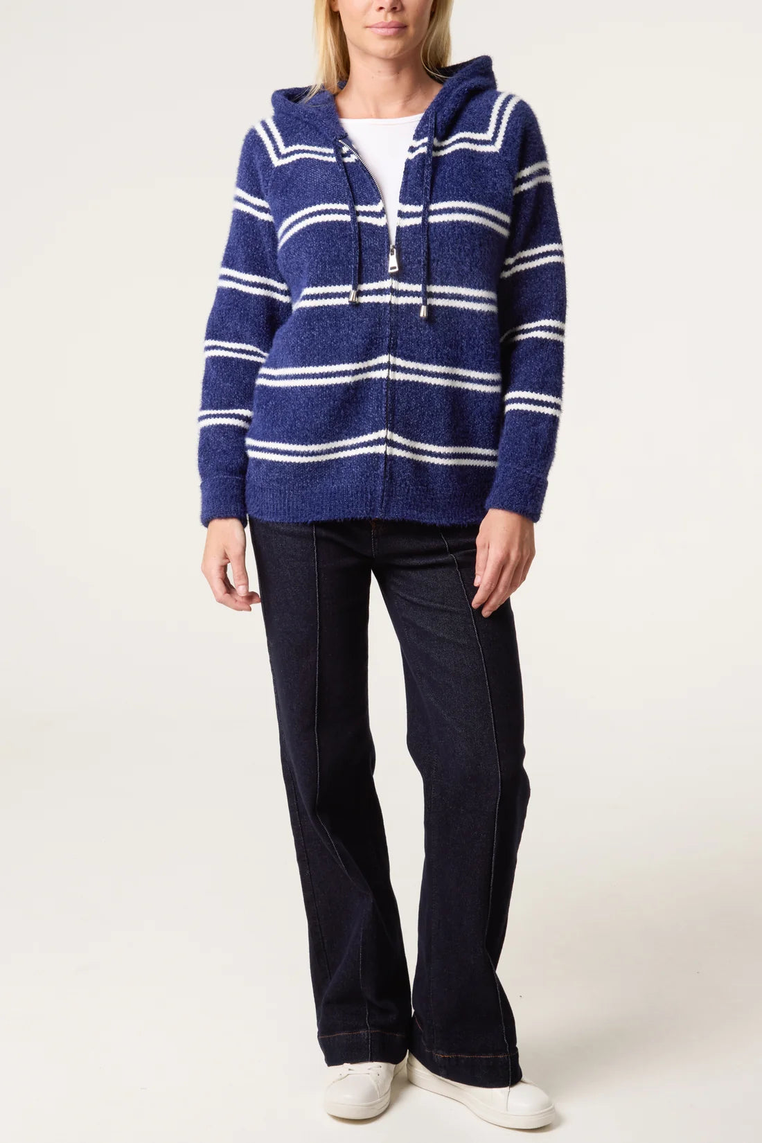 Striped Knit Zip-Up Hoodie