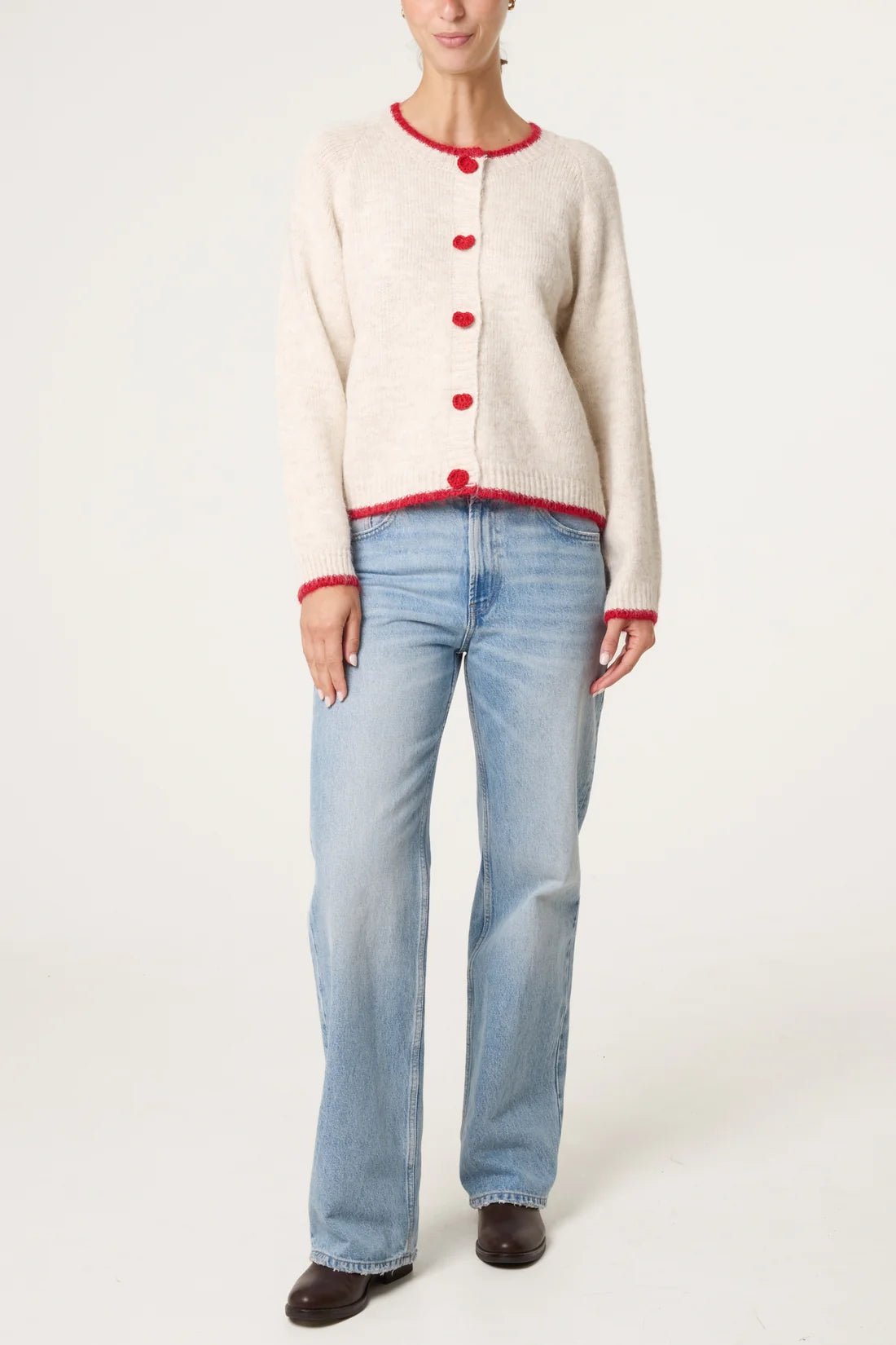 Heart Button Trim Knit Cardigan