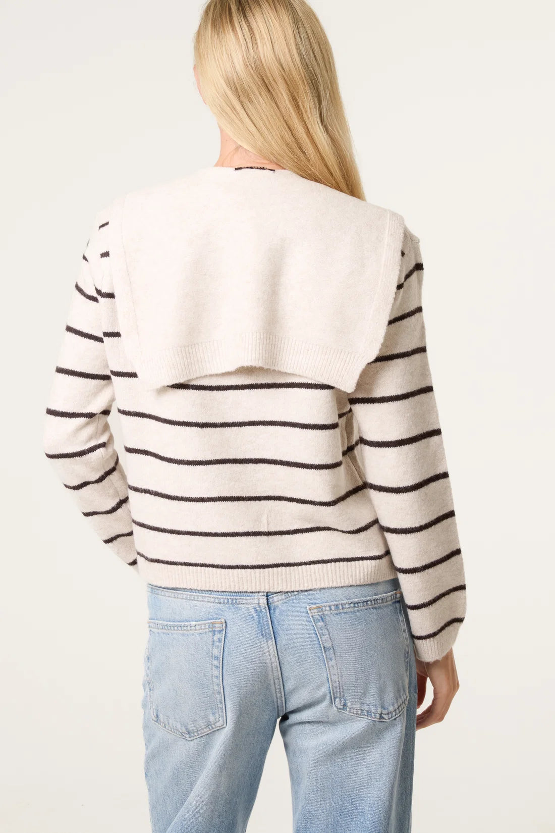 Striped Tie-Neck Scarf Cardigan