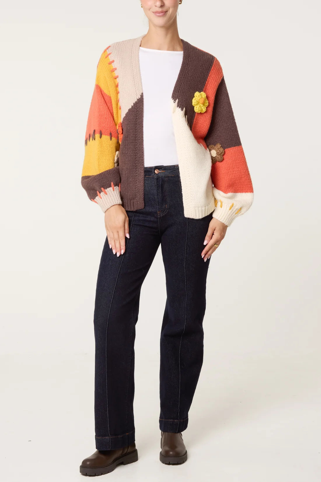 Patchwork Floral Appliqué Cardigan