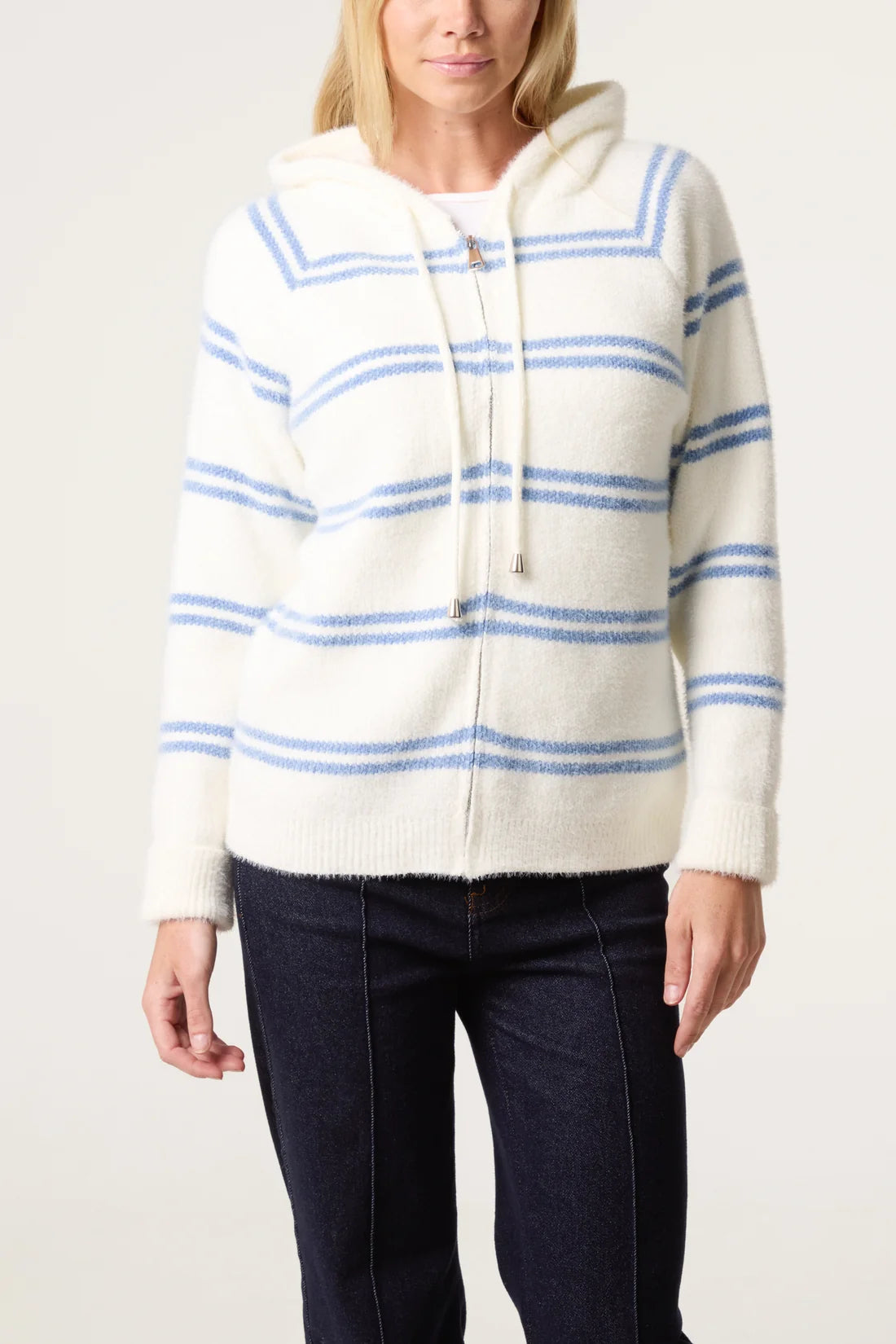 Stripe Knit Zip-Up Hoodie