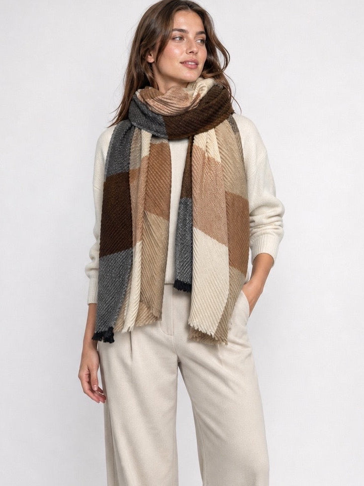Block Check Brushed Scarf