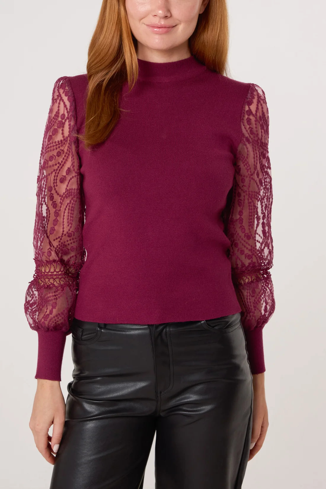 Lace Sleeve Mock Neck Sweater