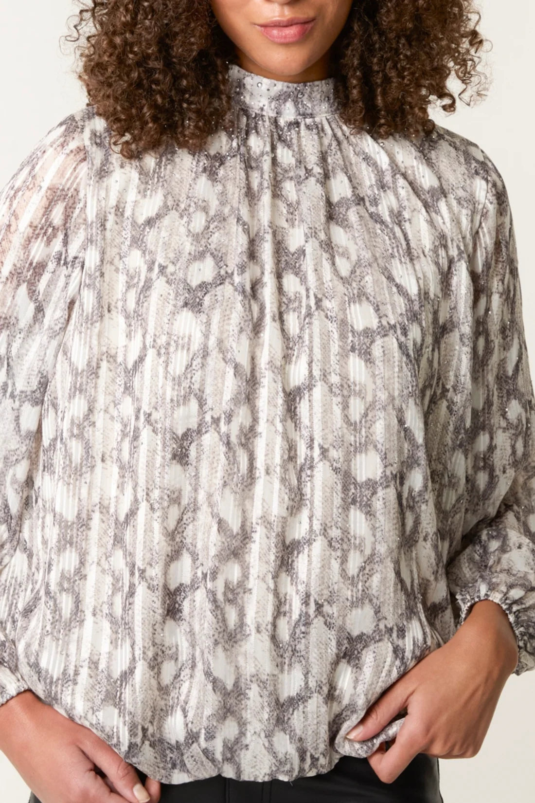 Mock Neck Printed Blouse