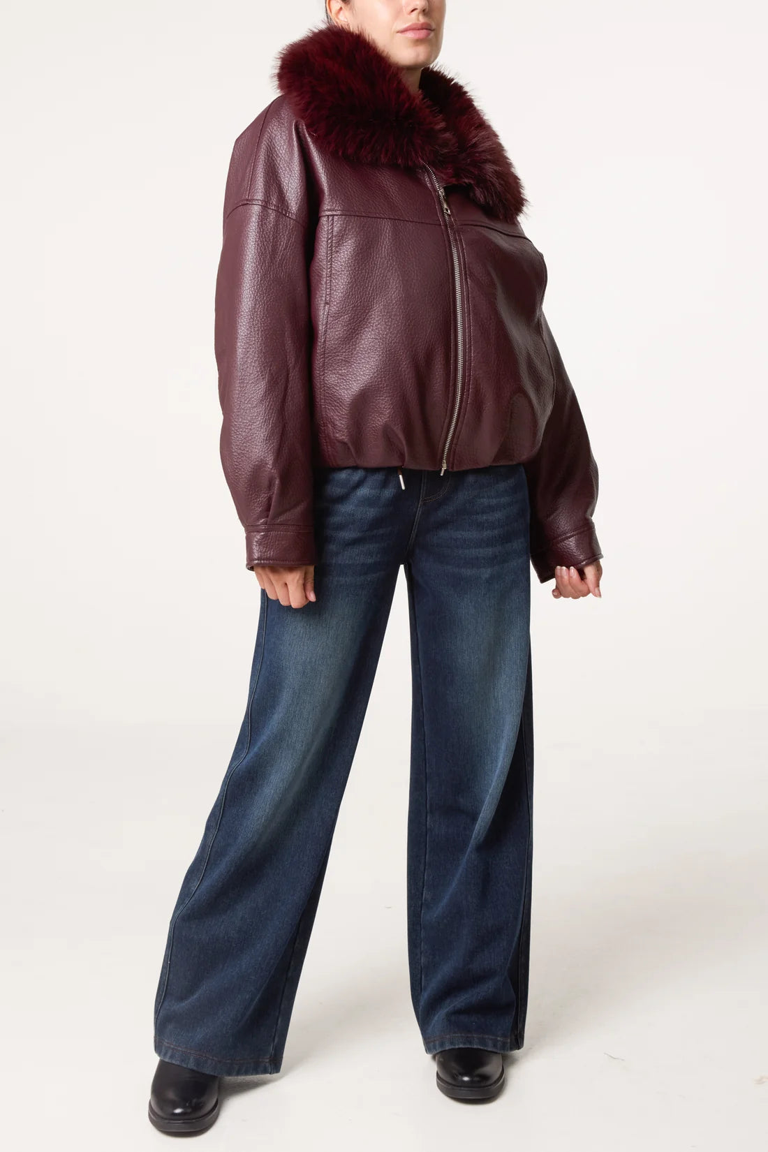 Textured Bomber Jacket with Faux Fur Collar