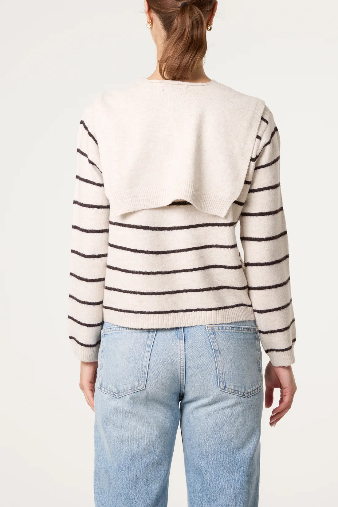 Striped Knit Crewneck Scarf Sweater