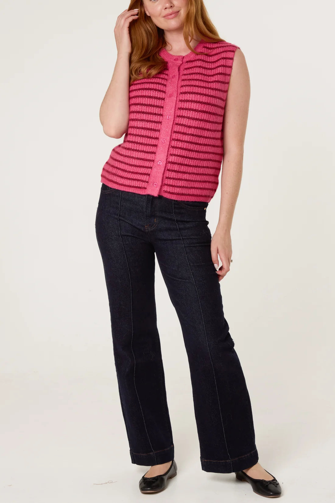Striped Knitted Button-Up Vest