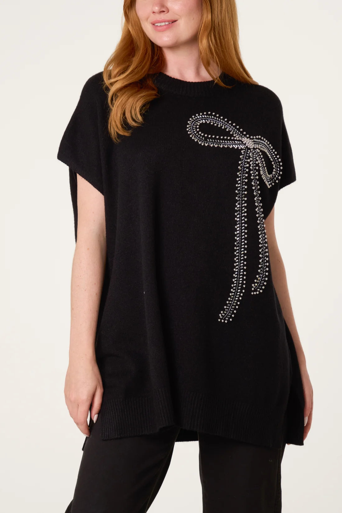 Sparkling Bow Embellished Knitted Vest