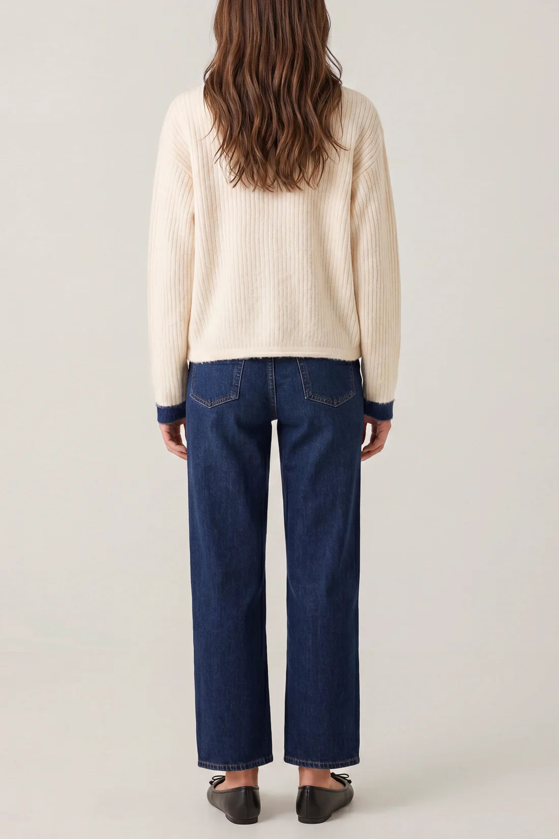 Denim Trim Ribbed Knit Cardigan