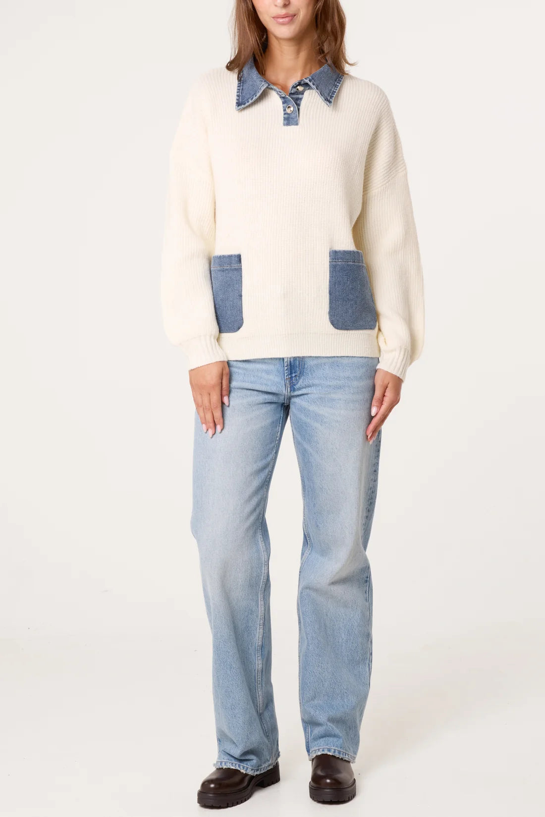 Denim Collar Knit Pullover