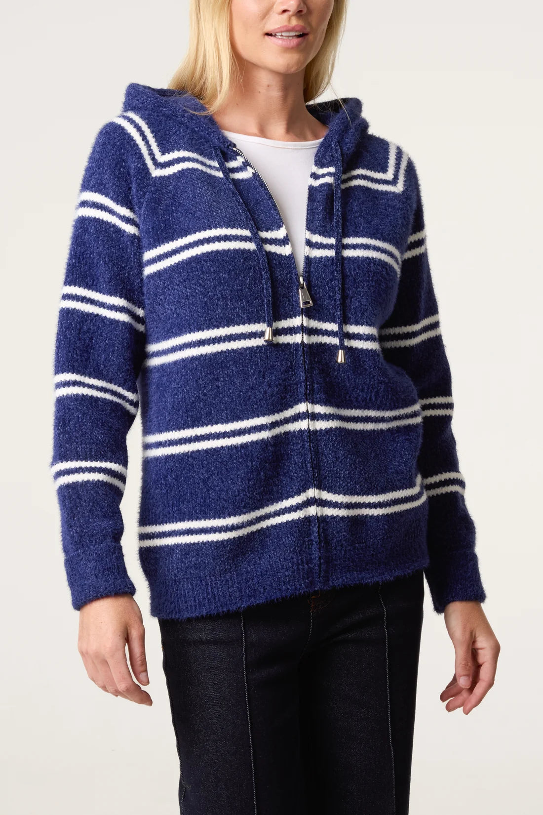 Striped Knit Zip-Up Hoodie