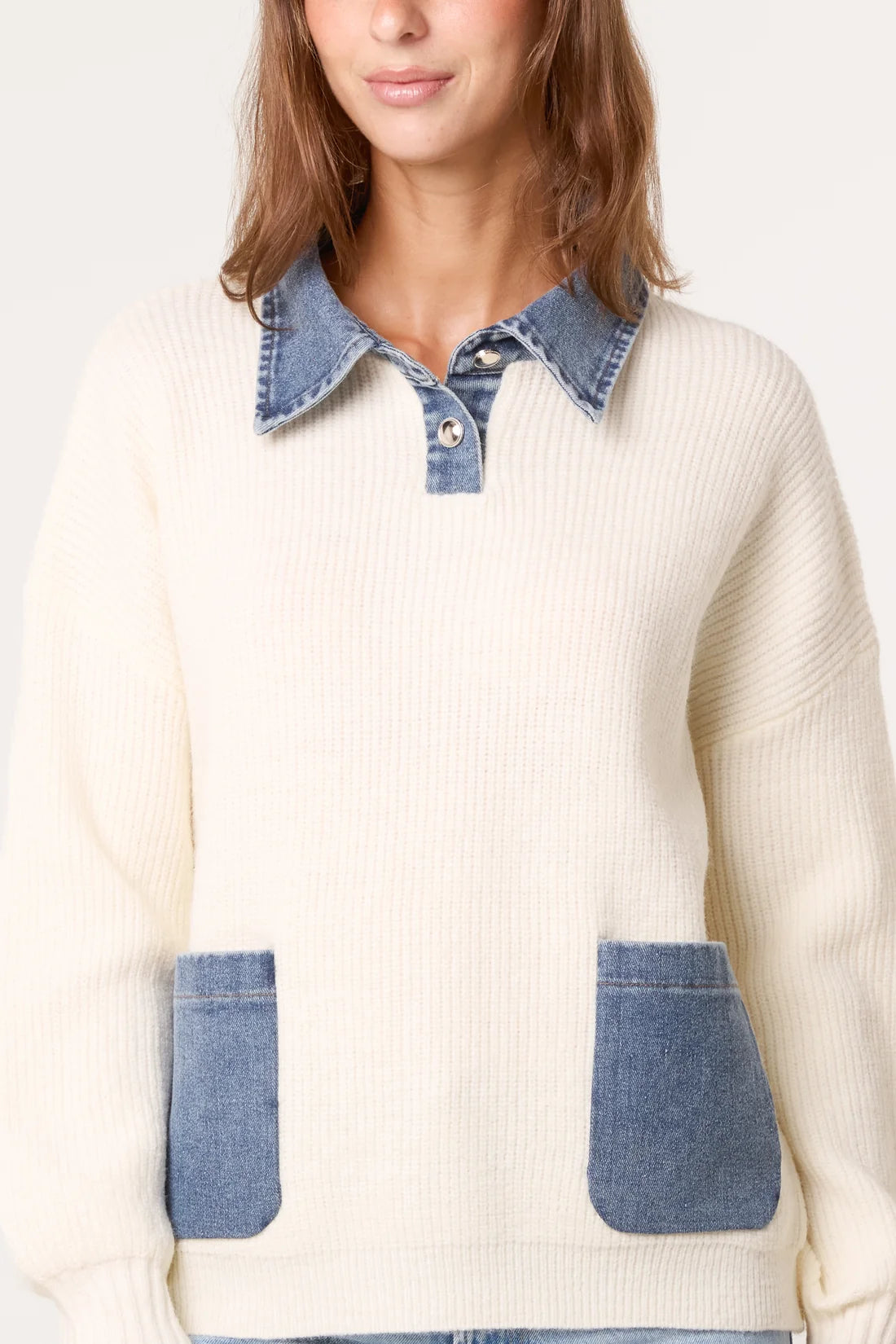 Denim Collar Knit Pullover