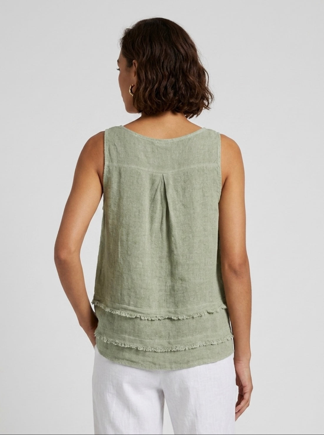 Tiered Frayed Hem Linen Blend Top