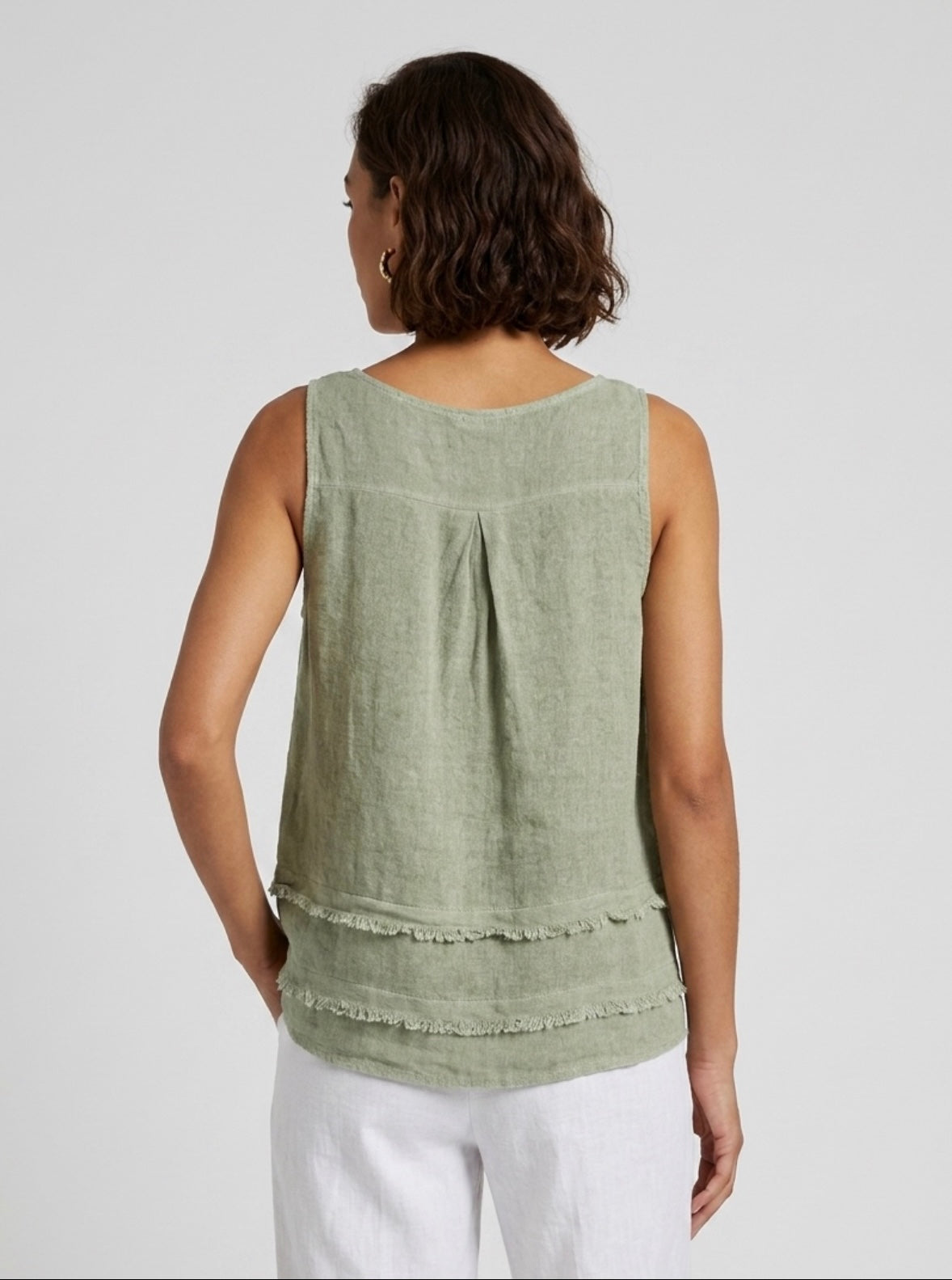 Tiered Frayed Hem Linen Blend Top
