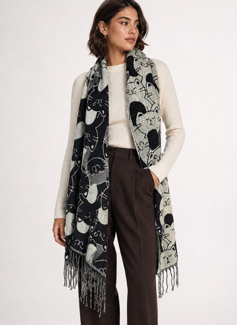 Whimsical Cat Pattern Scarf
