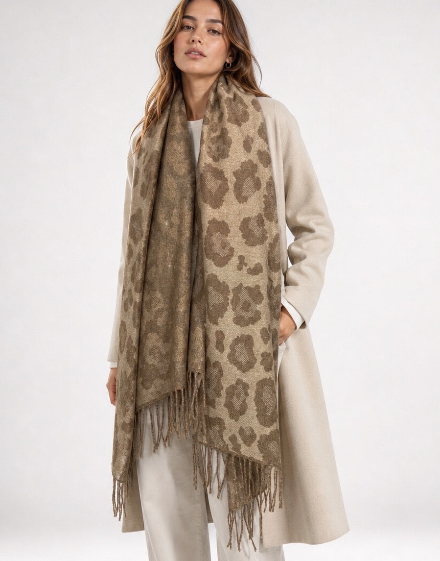 Leopard Print Fringed Scarf