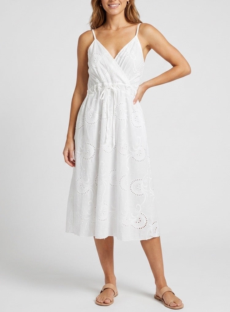 Broderie Anglaise Wrap Midi Dress