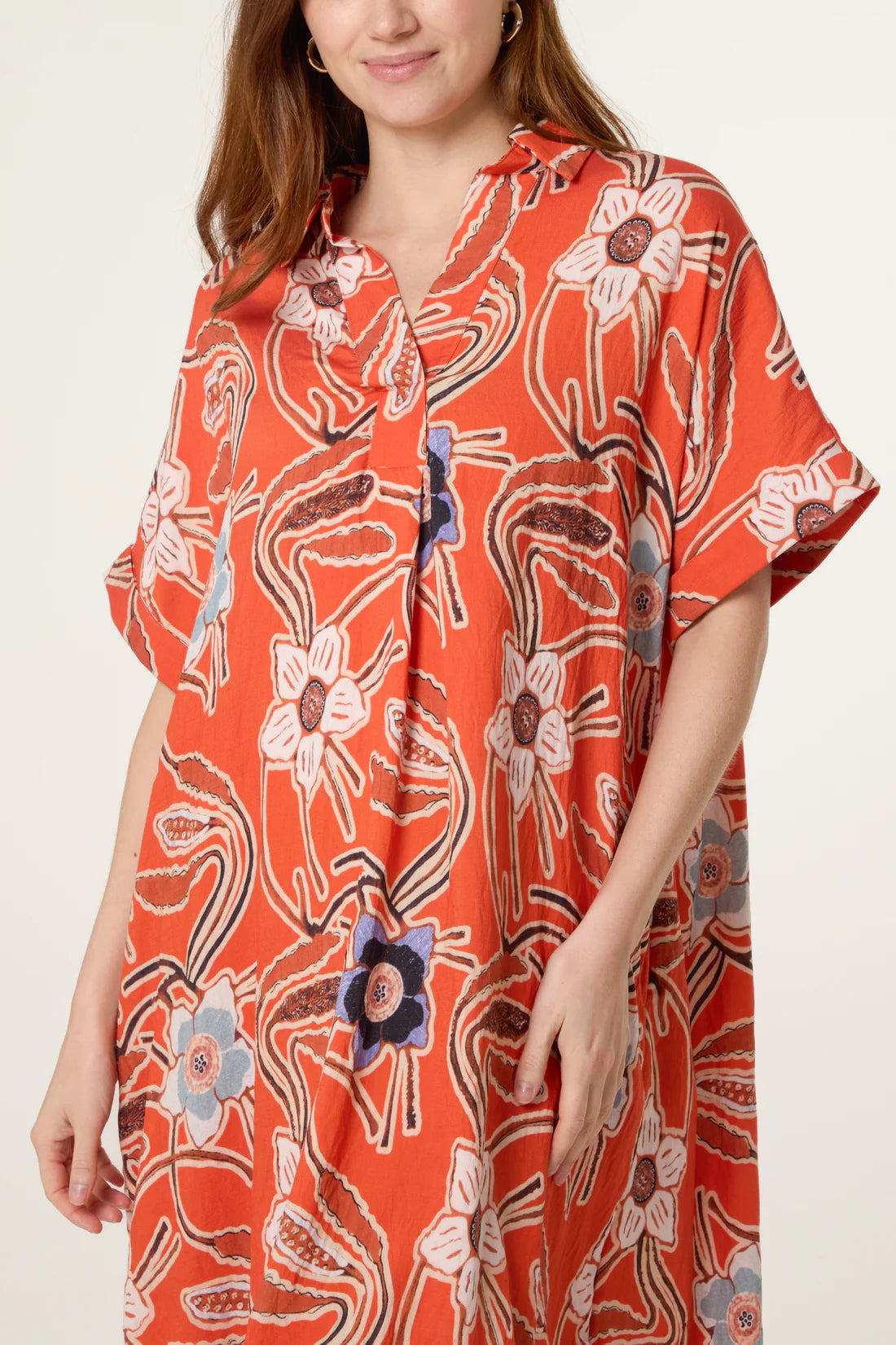 Collared Floral Print Midi Dress