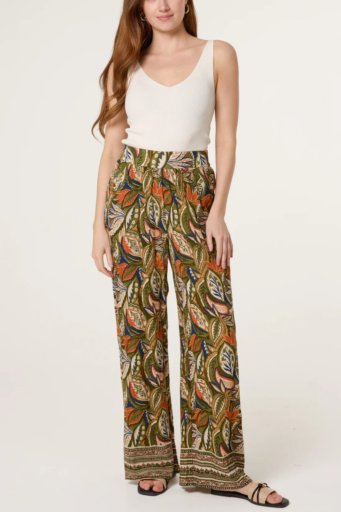 Paisley Print Wide-Leg Trousers