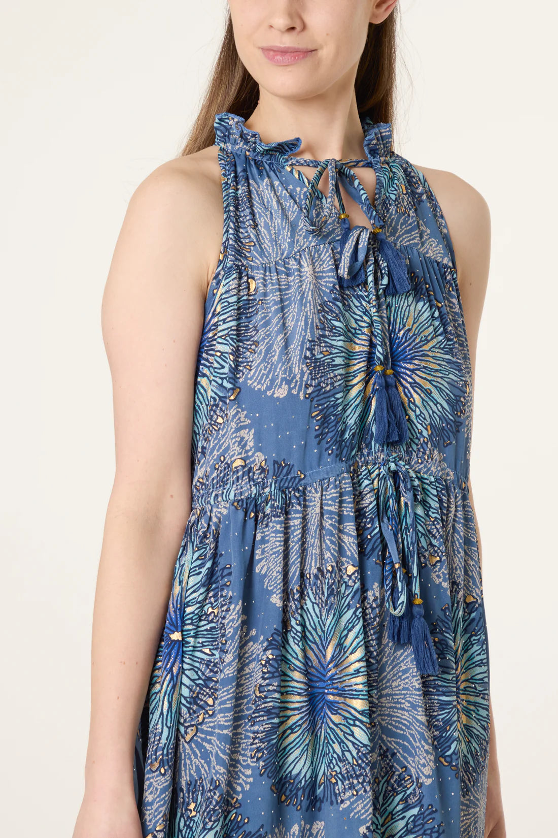 Tiered Halter Neck Maxi Dress