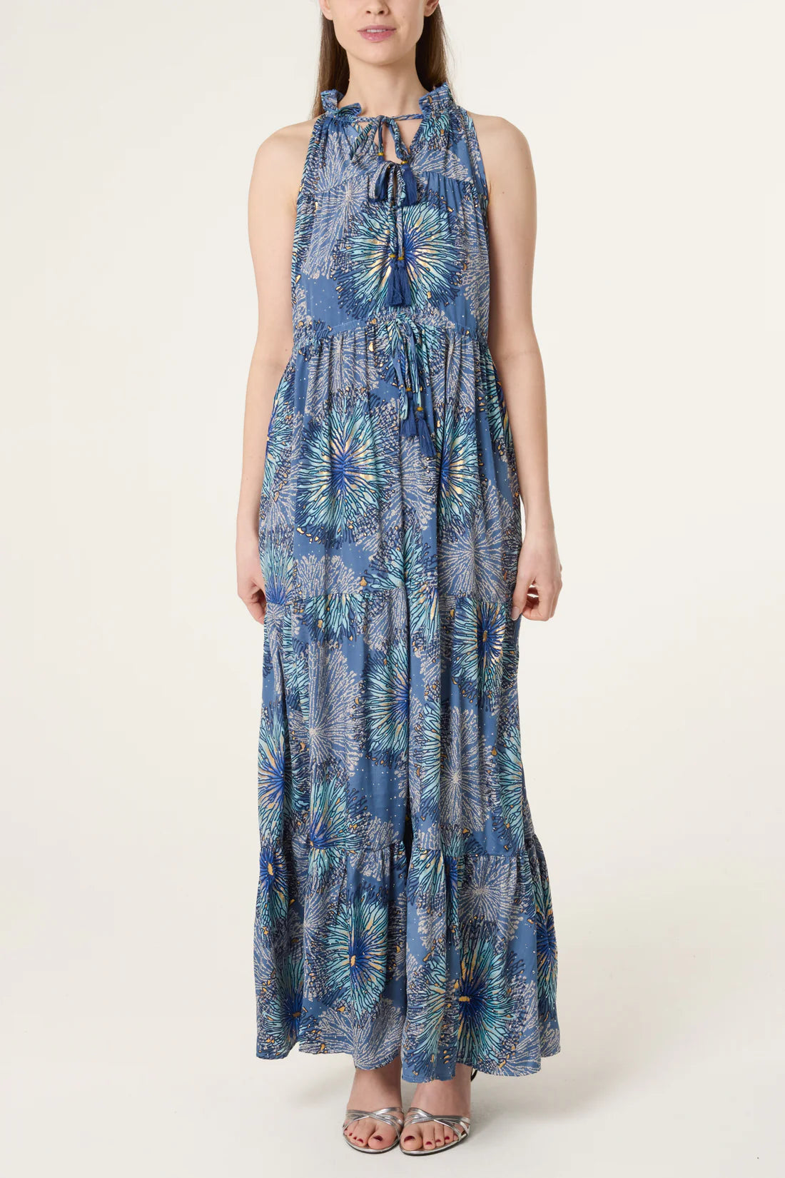 Tiered Halter Neck Maxi Dress