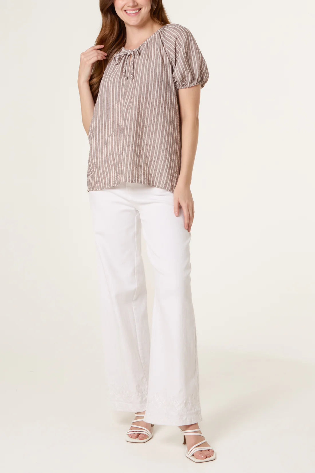 Striped Tie-Neck Blouse