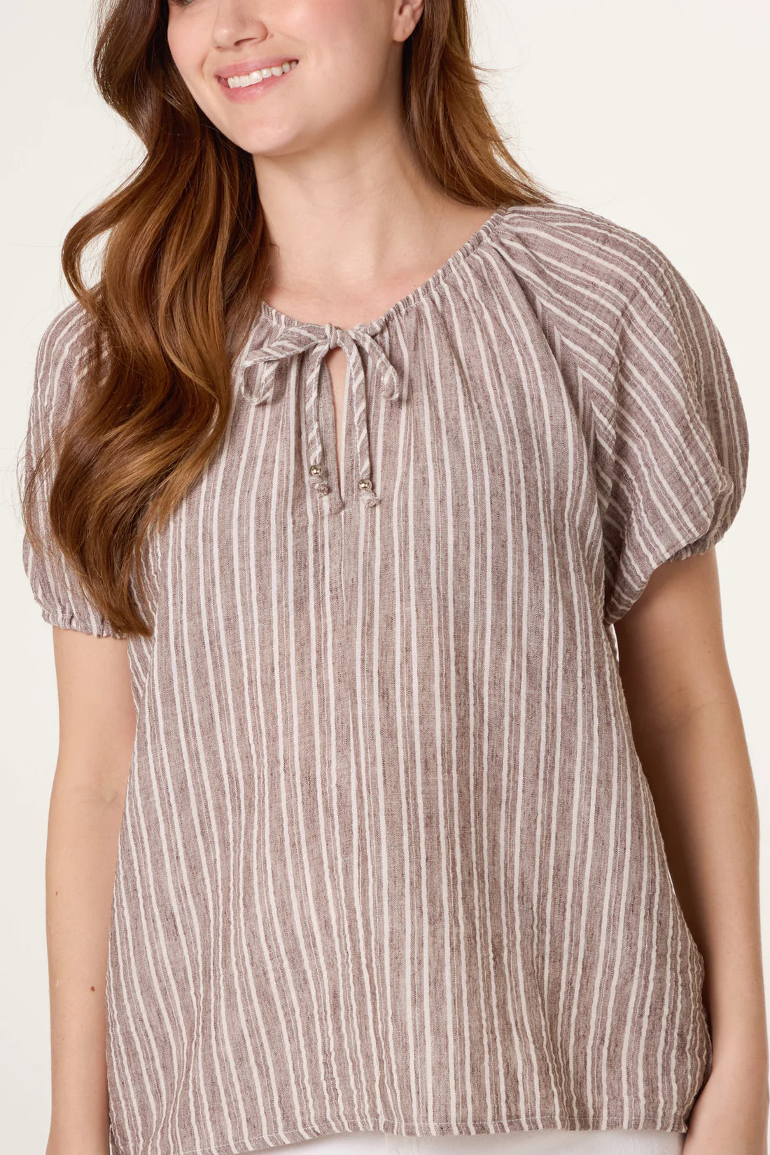 Striped Tie-Neck Blouse