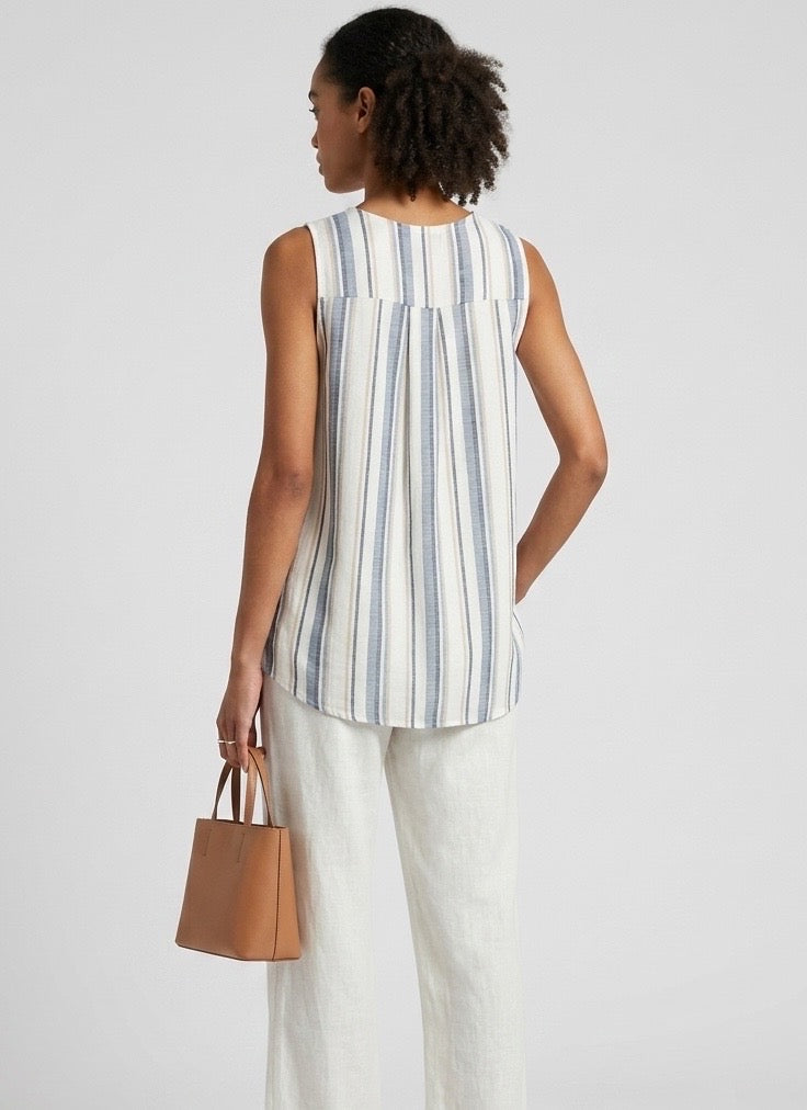 Striped Sleeveless Button Top