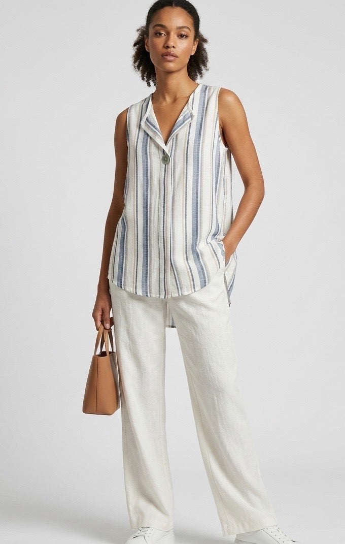 Striped Sleeveless Button Top