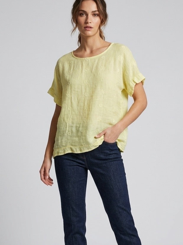 Embroidered Linen Blend Top