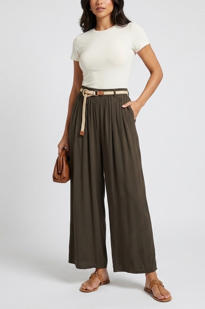 Wide Leg Trousers with Braided Belt