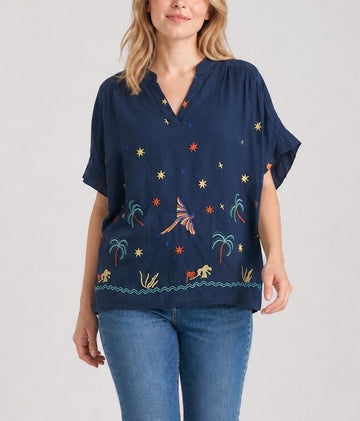 Embroidered Tropical Top