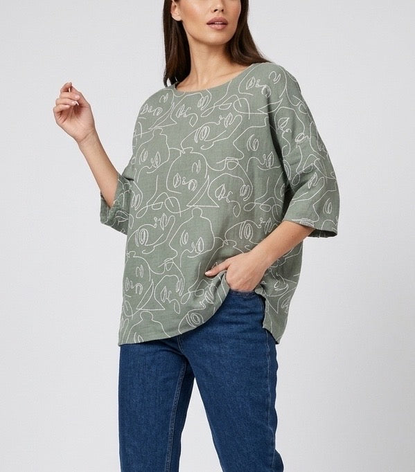 Abstract Face Print Top