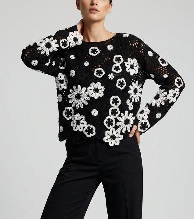 Floral Crochet Lace Knit Top