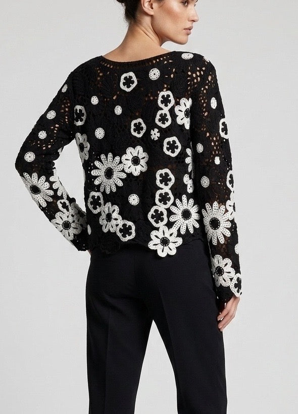 Floral Crochet Lace Knit Top
