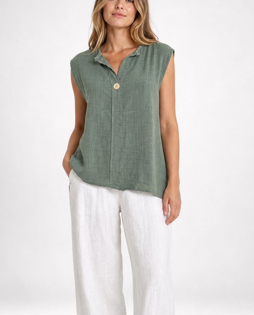 Textured Cotton V-Neck Sleeveless Top
