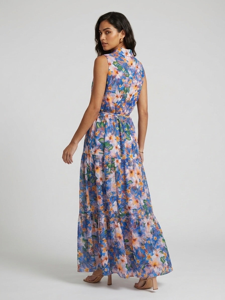 Floral Print Collared Maxi Dress - Mixed pack