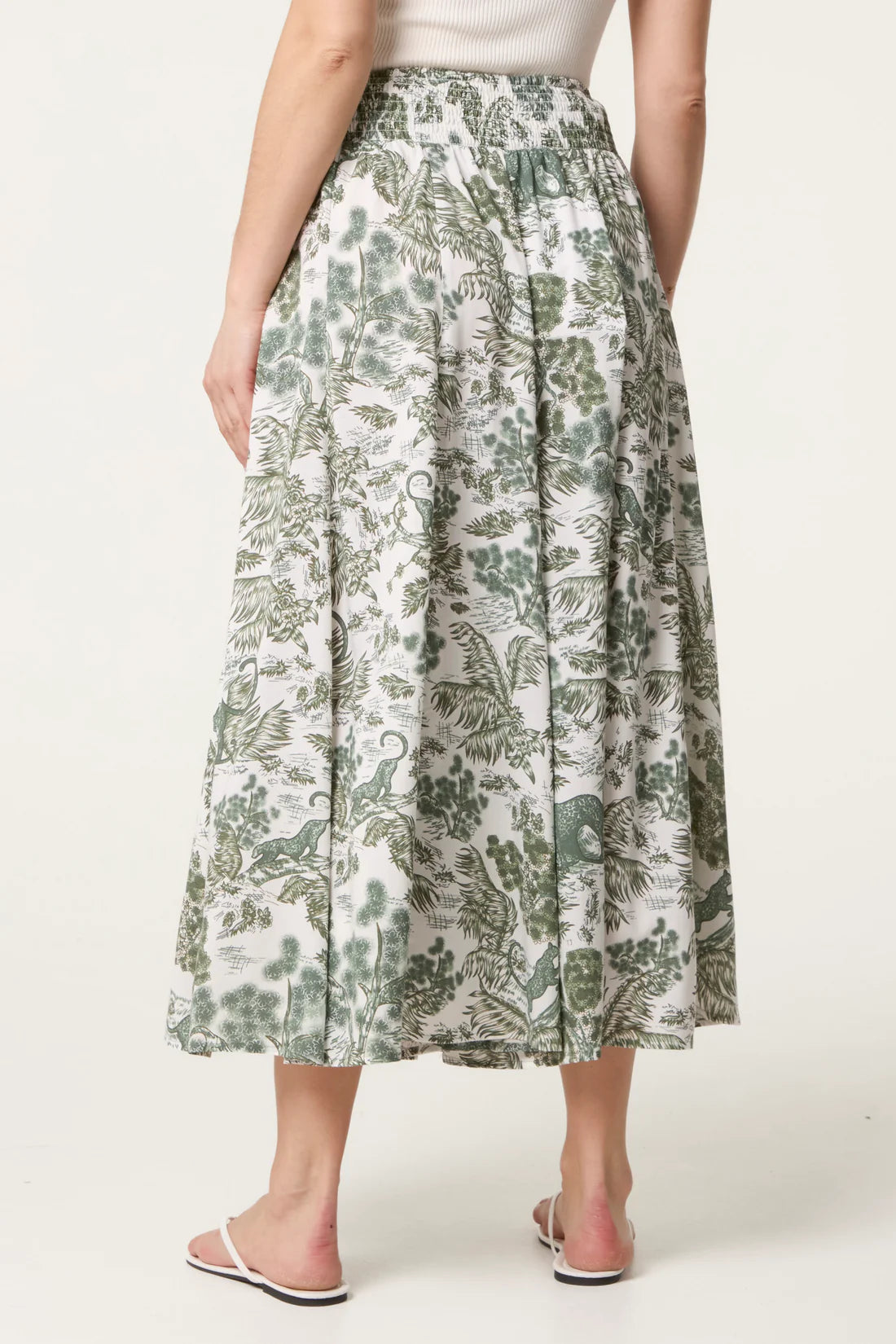 Shirred Waist Wide Leg Print Trousers
